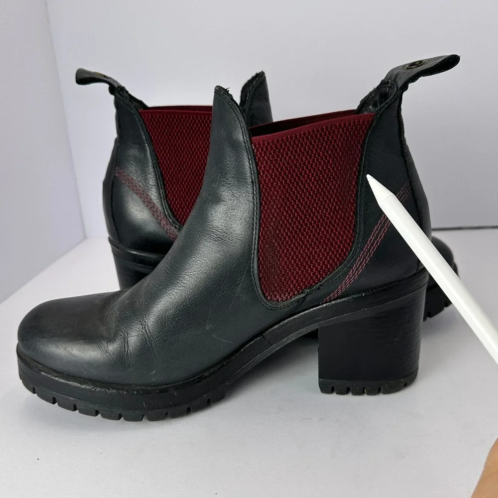 Bueno Footwear Florida Boot Womens Black Leather Red accent Chunky Heel Boots 40